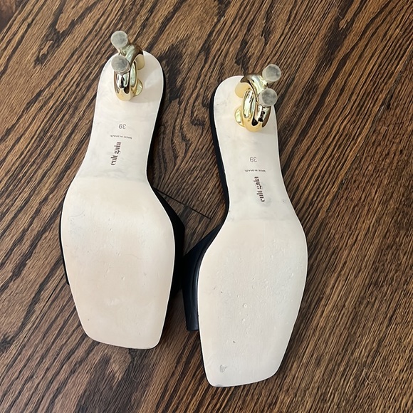 Cult Gaia Cora Black Gold Heel Slide Sandal Worn 1x - Picture 3 of 8